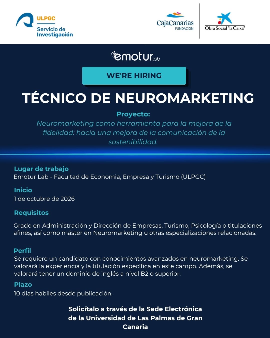 Emotur Lab abre una nueva convocatoria para incorporar un Técnico de Neuromarketing